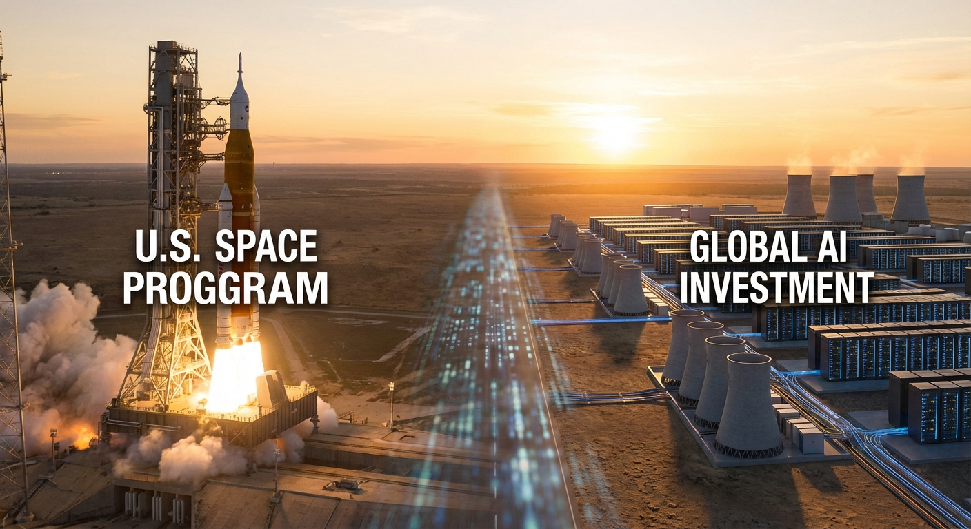 Comparación de escala entre un cohete de la NASA y la infraestructura de datacenters de IA