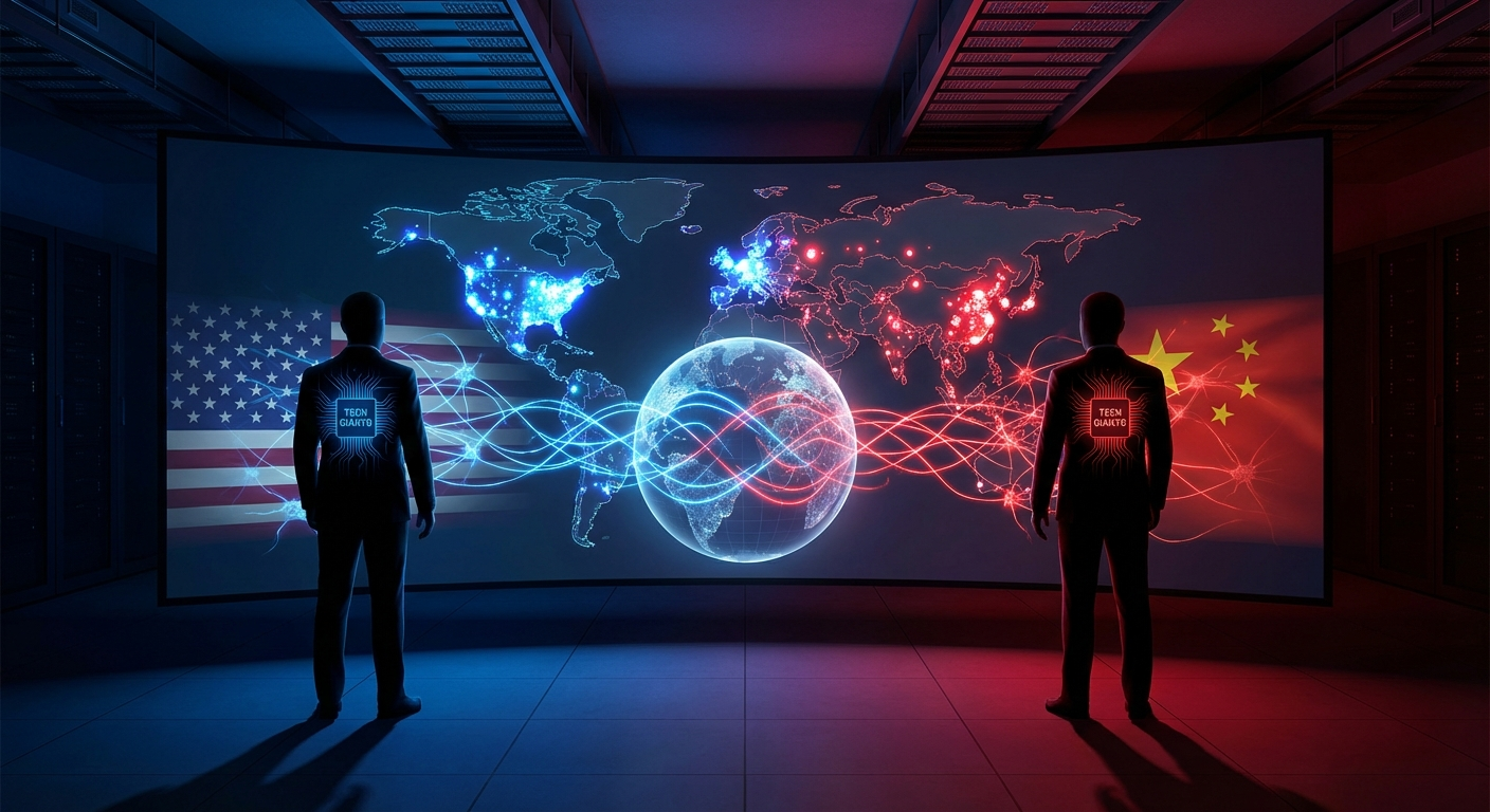 Representación de la competencia global entre gigantes de IA de distintos países