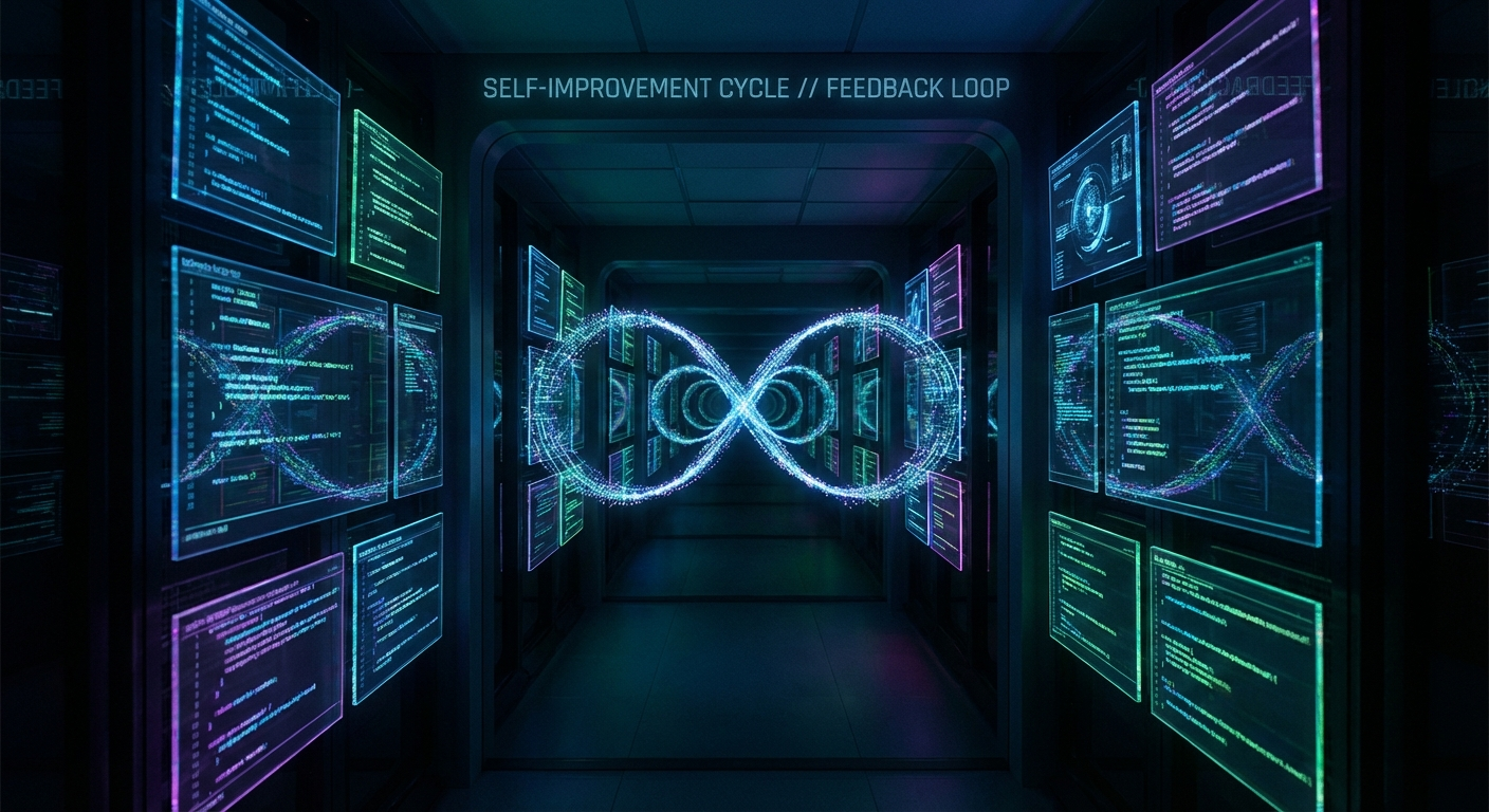 Loop infinito de retroalimentación donde la IA mejora su propio código