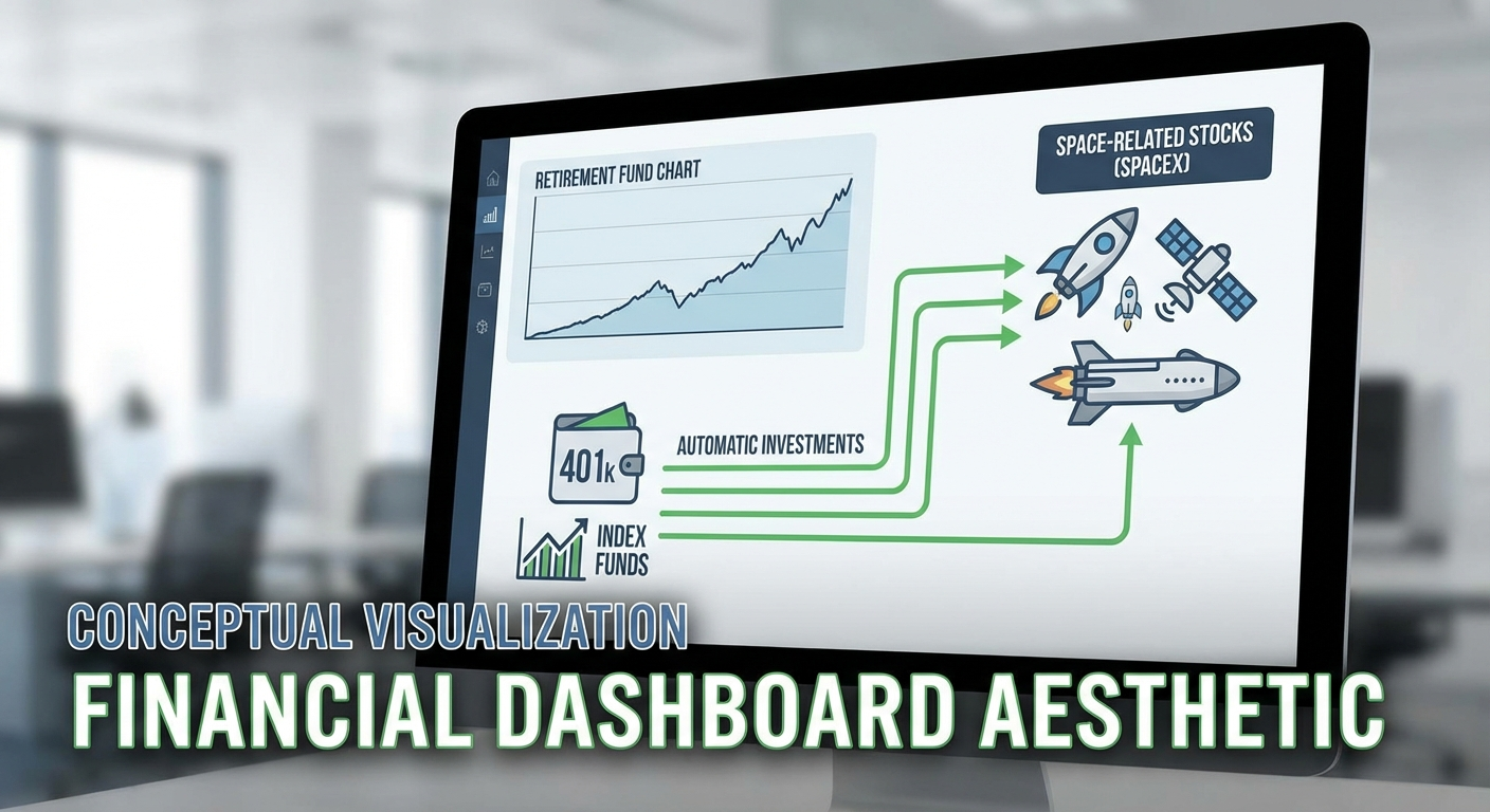 Gráfico de fondo de retiro mostrando inversiones automáticas fluyendo hacia acciones espaciales