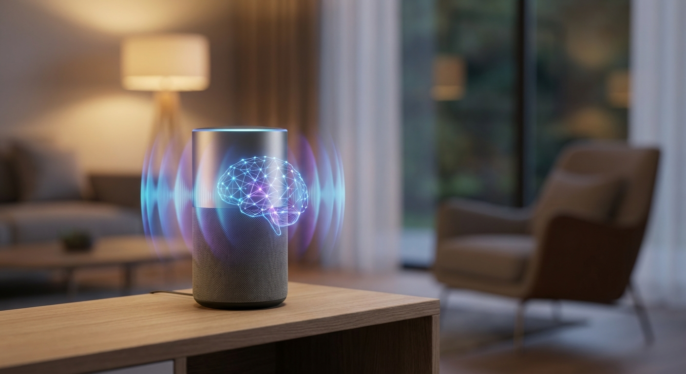 Bocina inteligente con visualización de red neuronal brillante